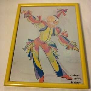 Wesson Rainbow Clown Costume Sketch Yellow Framed Print Vintage Circus Fashion